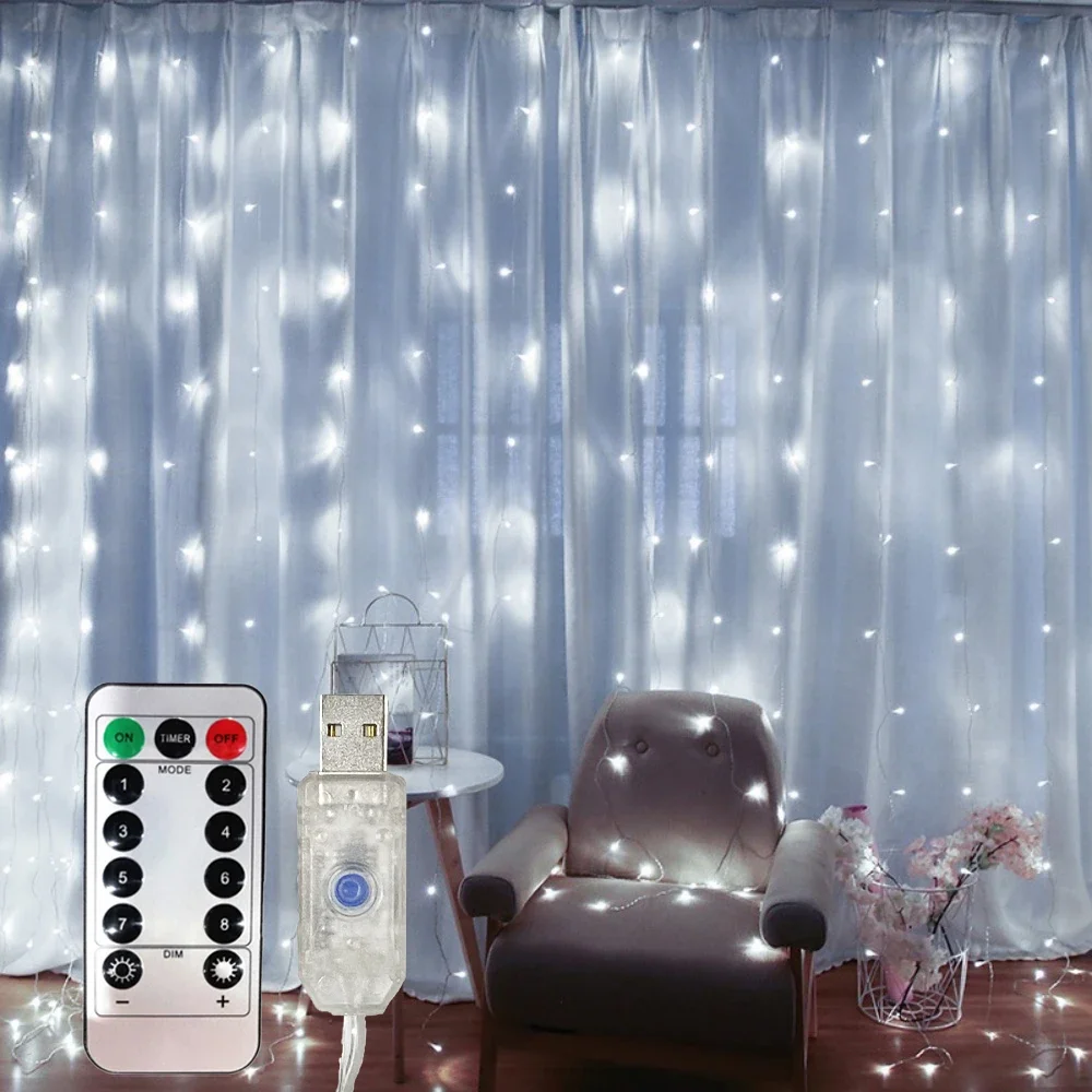 3 4 6 متر LED الستار سلسلة أضواء USB الجنية أضواء مع جهاز التحكم عن بعد لعيد الميلاد غرفة نوم المنزل الديكور حفل زفاف