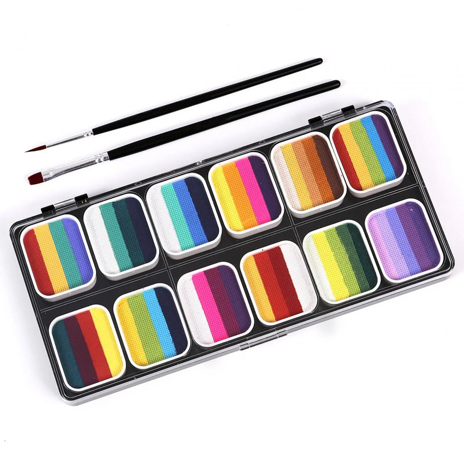 Kit per pittura per il viso a base d'acqua Set per trucco artistico lavabile in 12 colori con pennelli per feste di Halloween e spettacoli teatrali per bambini