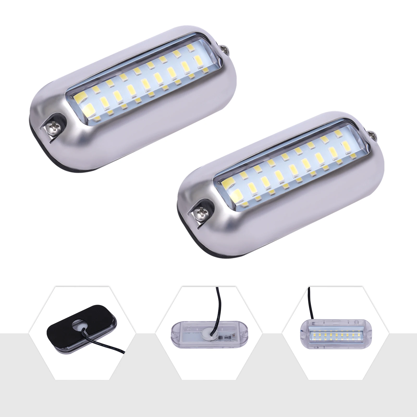 Impermeável branco Transom LED Light, Par de luzes subaquáticas marinhas, Conjunto de 2 Mini 27