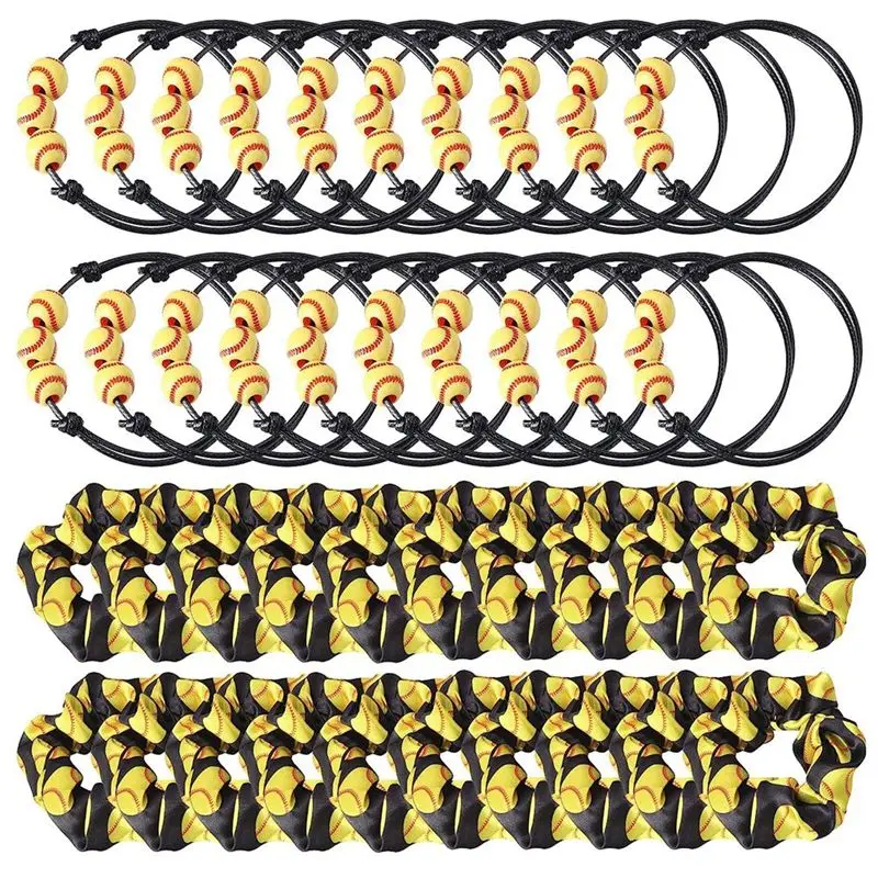 

40 Piece Softball Charm Bracelets And Sport Hairbands Set Adjustable Softball Beads Wristband Softball Scrunchies Limited Time O