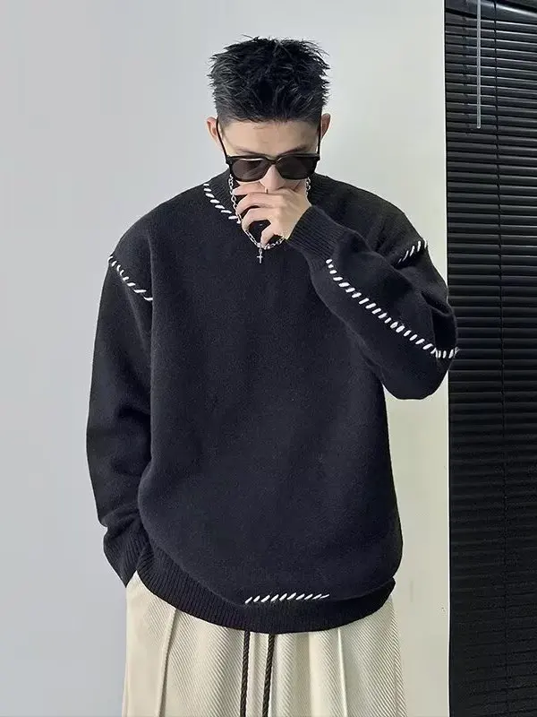 

Autumn Winter New Sle Men's Casual Loose Knitted Sweater round Ne Thiened Velvet Comfortable Korean Sle Daily Wear