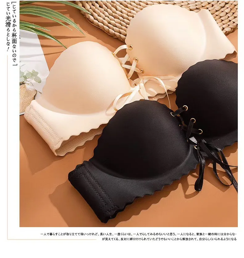 Trägerloser BH für Damen: Push-up, rutschfest, mit verstärkter Unterstützung, Tube-Top, umwickelbar, für kleine Größen – Detail 7