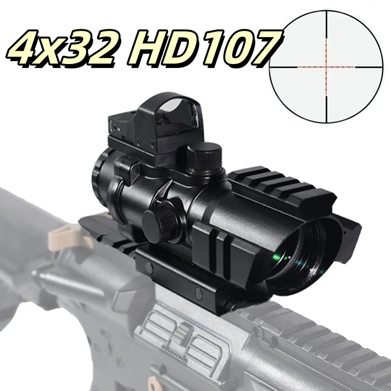 

4X32 with HD107 Red Dot Sights and Illuminated Chevron Glass Etched Reticle Rifle Scope Hunting Scope Fit 20mm Weaver Rail