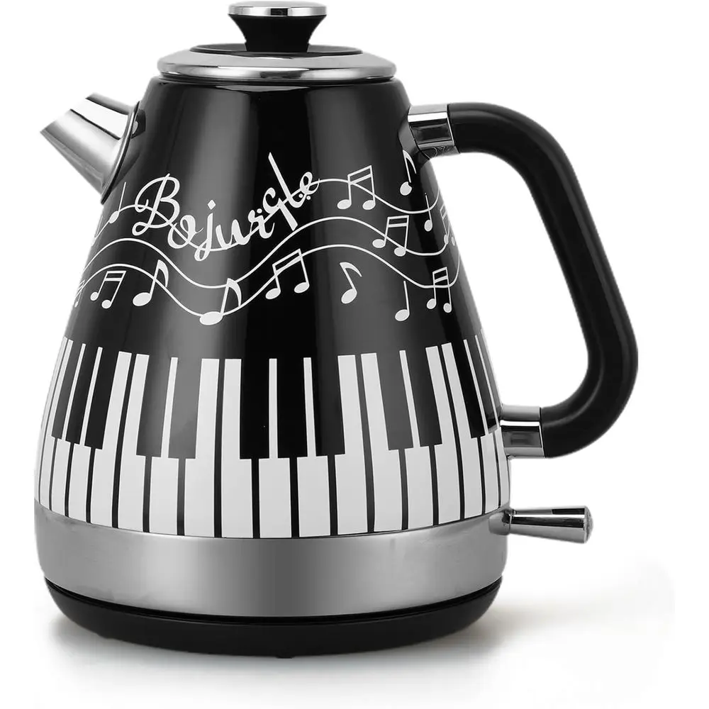 

1.7L Stainless Steel Electric Kettle with Piano & Music Theme, 1200W Fast Boil, Auto Shut-Off, Ideal for Musicians & Kitchen Dec