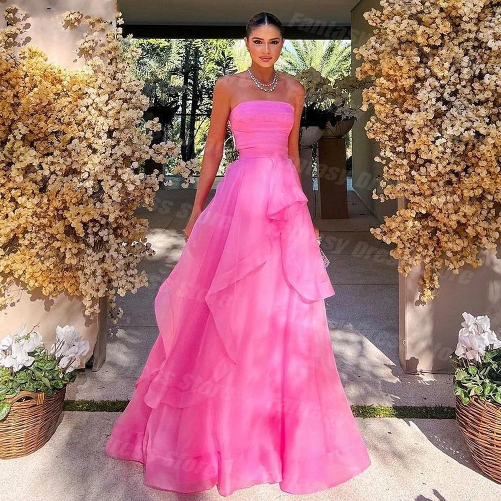 Charming Rose Sleeveless A-line Prom Dresses with Ruffle Edge Sexy Backless Evening Dresses Graduation Gowns فساتين مناسبة رسمية