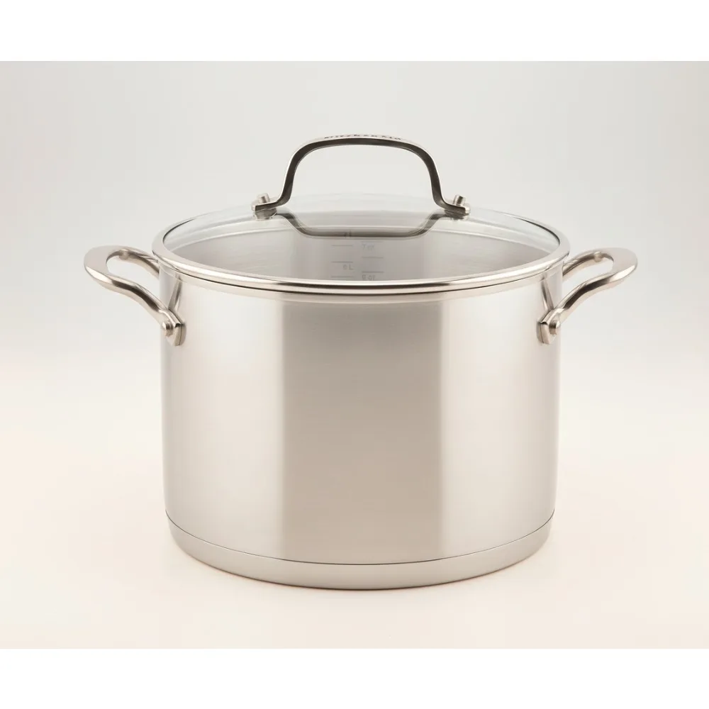 

8-литровая кастрюля премиум-класса из нержавеющей стали с крышкой — ровный распределение тепла, прочная для повседневной кухни