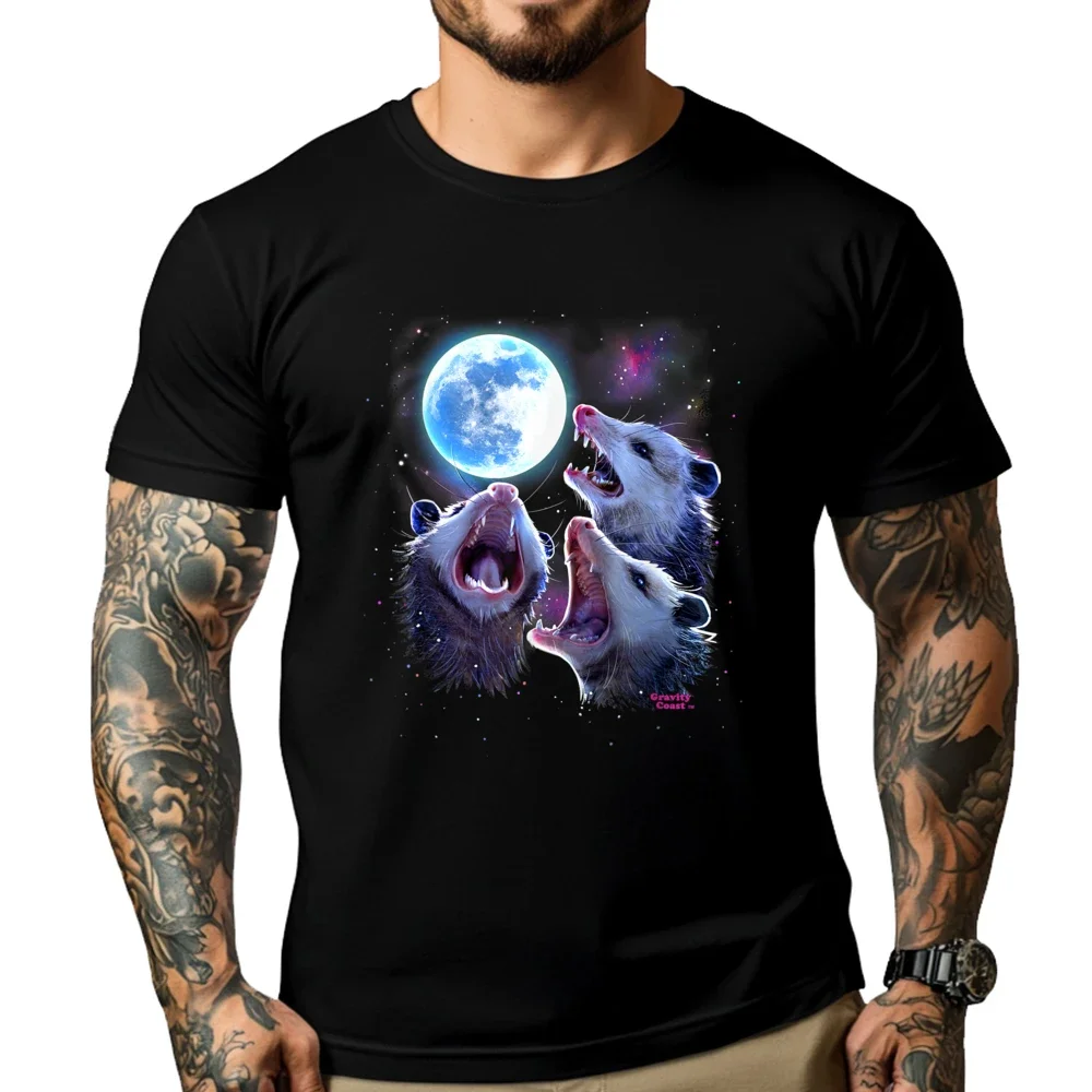 Three Opossums howling at the Moon Funny Pet Possum Shirt Designer SKIN-FRIENDLY Man Clothes hanksgivingAnime Graphic