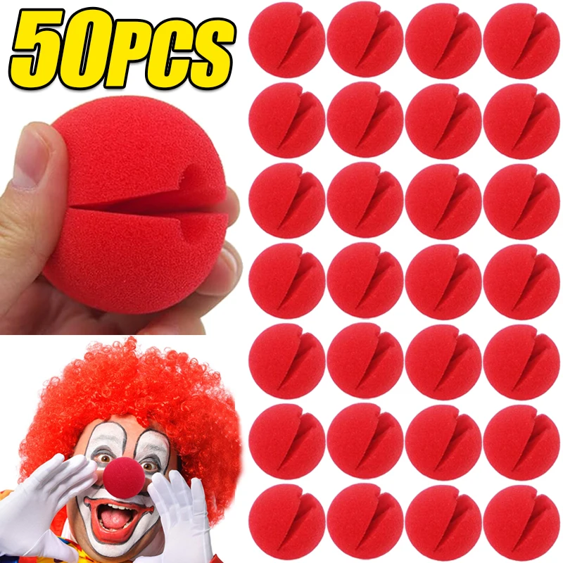 50/5pcs Red Ball Foam Clown Nose Halloween Party Cosplay Costume Circus Props Festival Make Up Clown Nose Performance Decoration