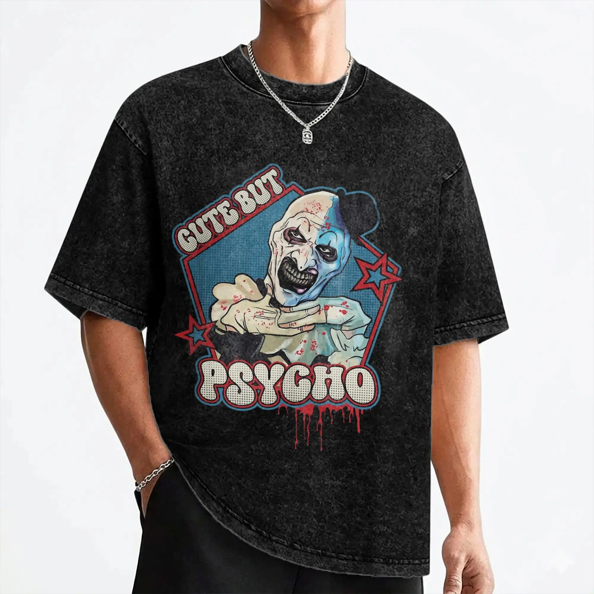 Terrifiers Cute But Psycho Halloween T Shirts Washed Short Sleeve Oversize T-Shirts  Cool Men Women Streetwear Summer Tees