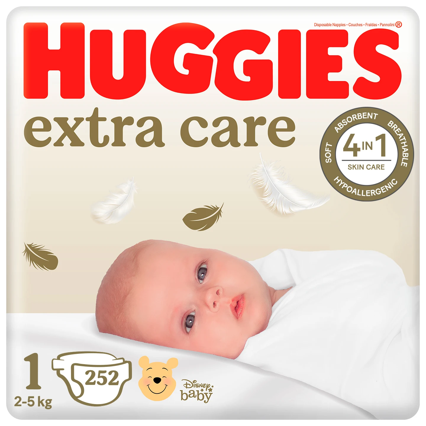 HUGGIES Extra Care Nappies Newborn Size 1 (2-5kg) 252 PCs