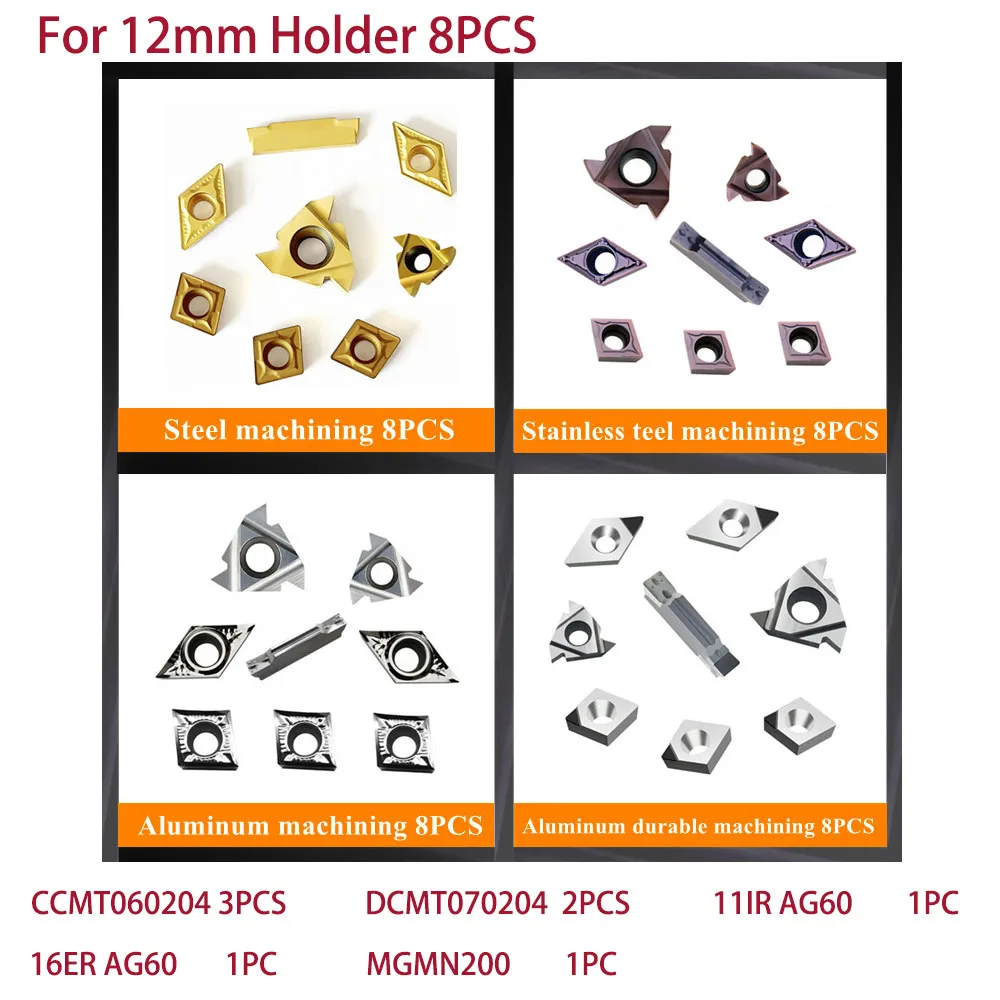 Intlshaft Mixed Inserts Set CNC Lathe Turning Tool Holder Boring Bar Carbide / PCD Inserts for Metal Turning Threading Grooving