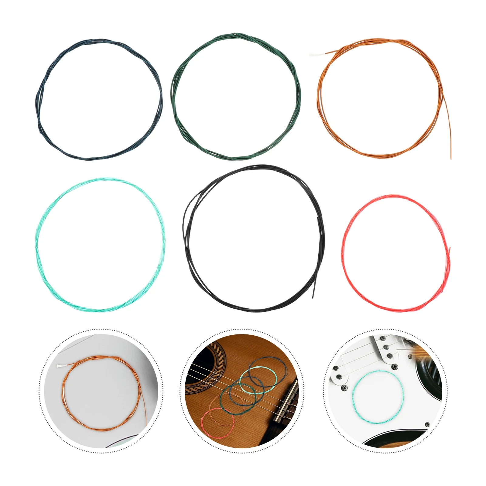 6 pçs cordas de guitarra clássico acústico folk substituição durável design colorido longa duração fácil instalação para todos os jogadores
