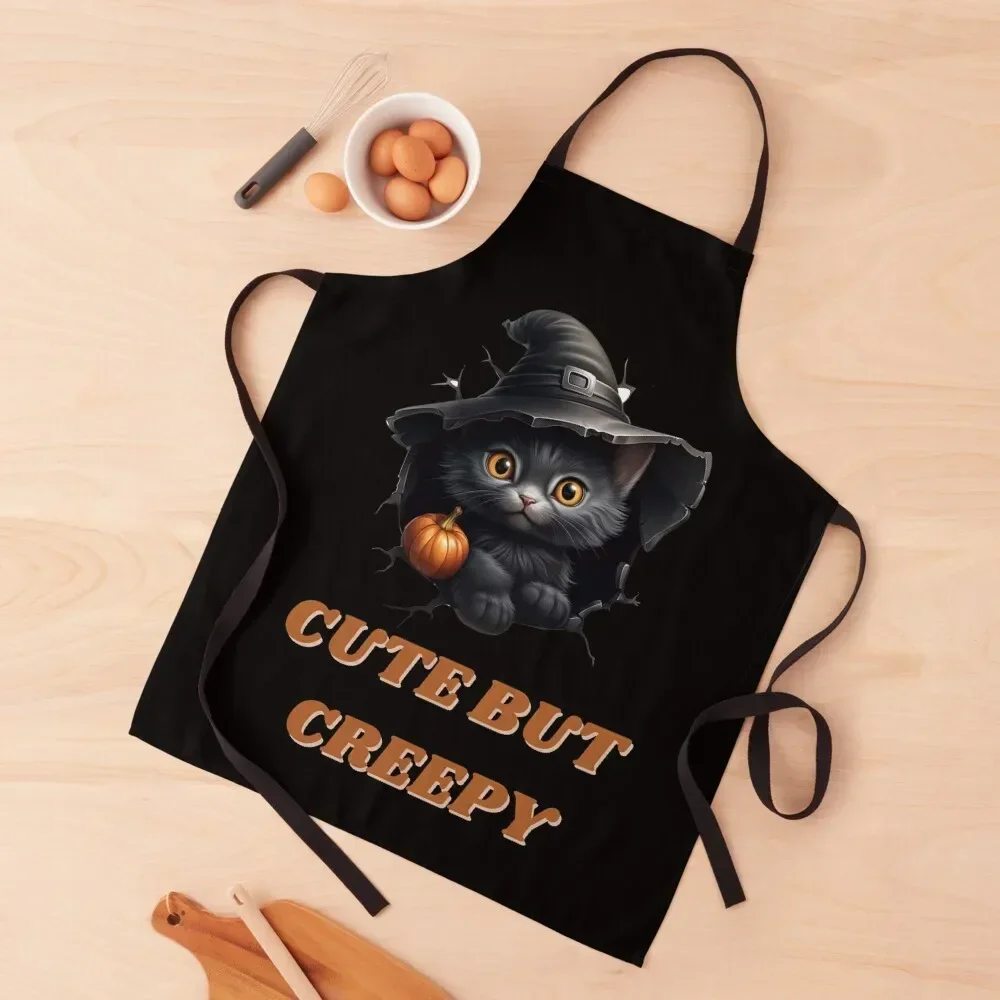 cute halloween cat, cute but creepy Apron Kitchen New 2022 Year Sexy Waterproof women All For Kitchen And Home Apron