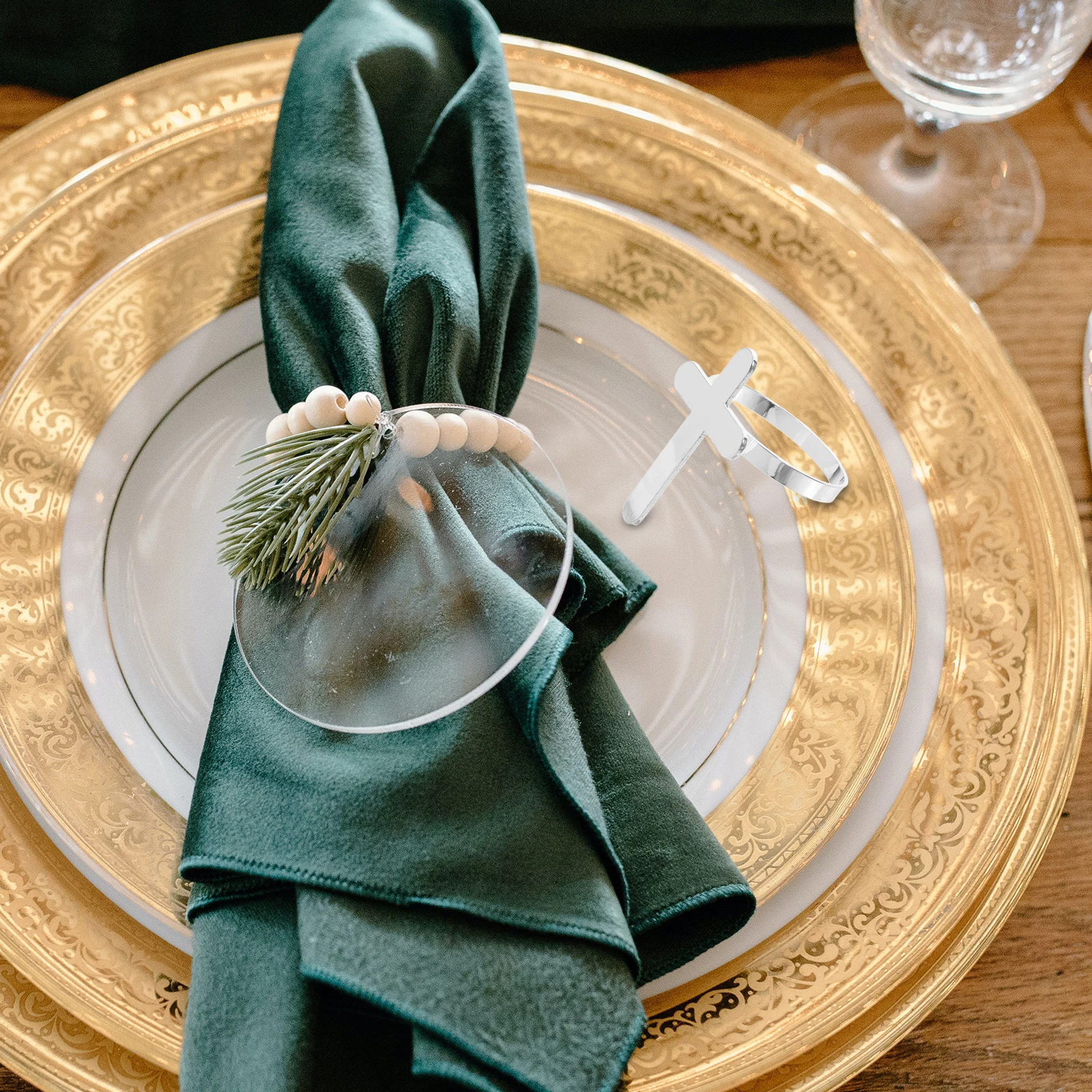 

1 set Serviette Rings For Table Napkin Cross Baptism Decorations Desktop Banquet Holders Metal Religious Party Supplies