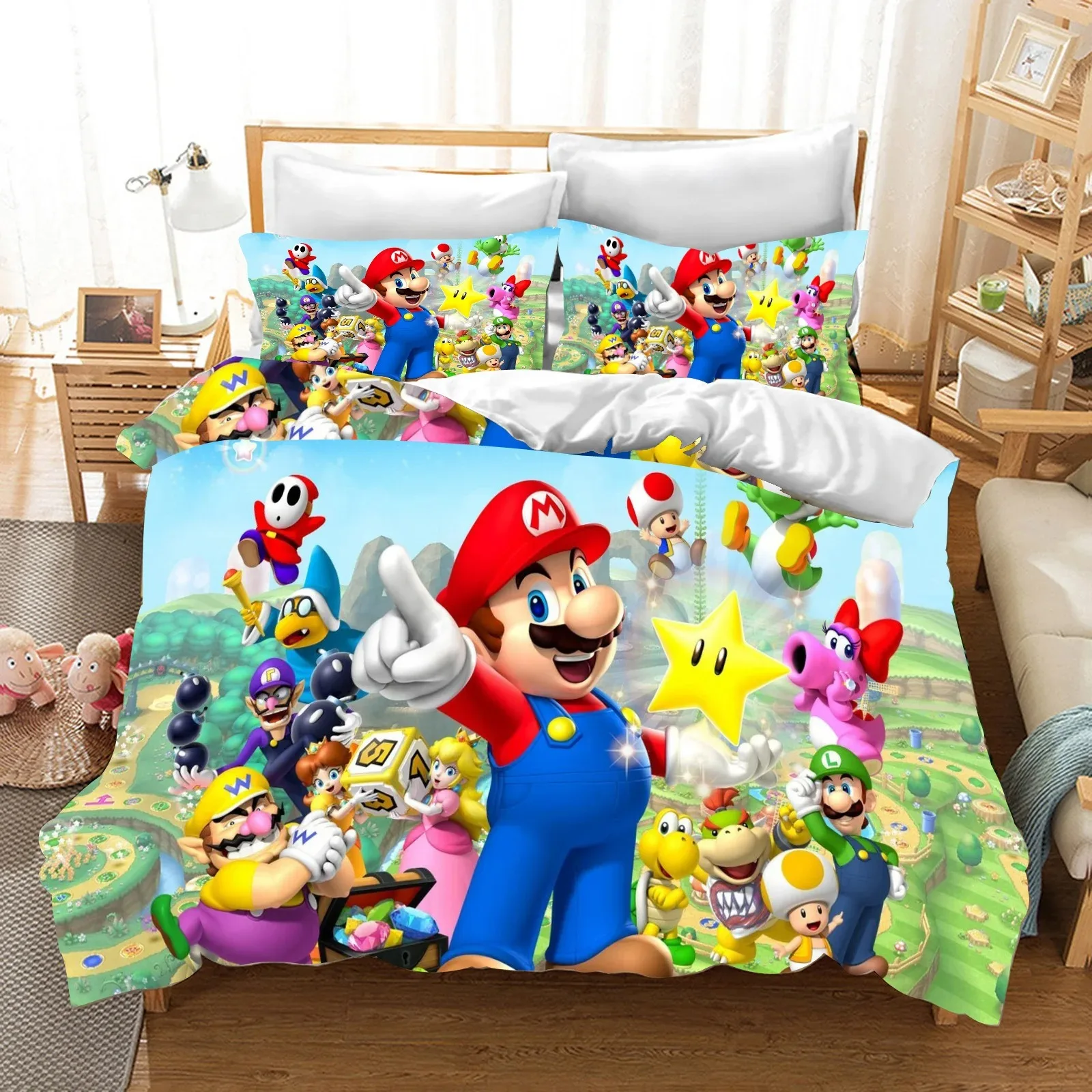 Super Mario Duvet Cover Pillowcase Boy Bedding Set for Teen Boy Girl Birthday Gift Cartoon Style Bedroom Decoration Full Size