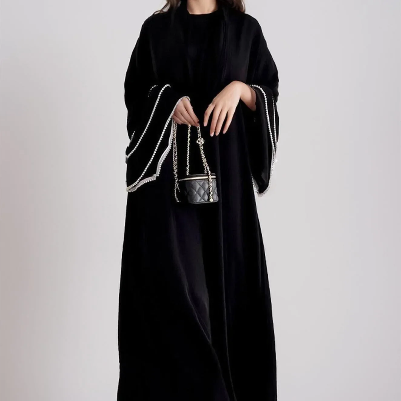 Saudi Arabian Dubai Ladies' Muslim Robe. Abaya Women's Clothing. Simple, Hand-embroidered with Pearls, High-end Dress. S-XL