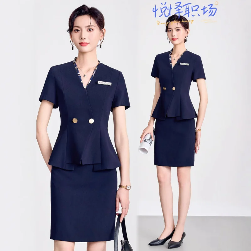 

Профессиональный женский костюм на весну и лето, новинка 2025 года, высококачественная элегантная рабочая одежда для стойки регистрации отеля, ювелирный магазин, униформа