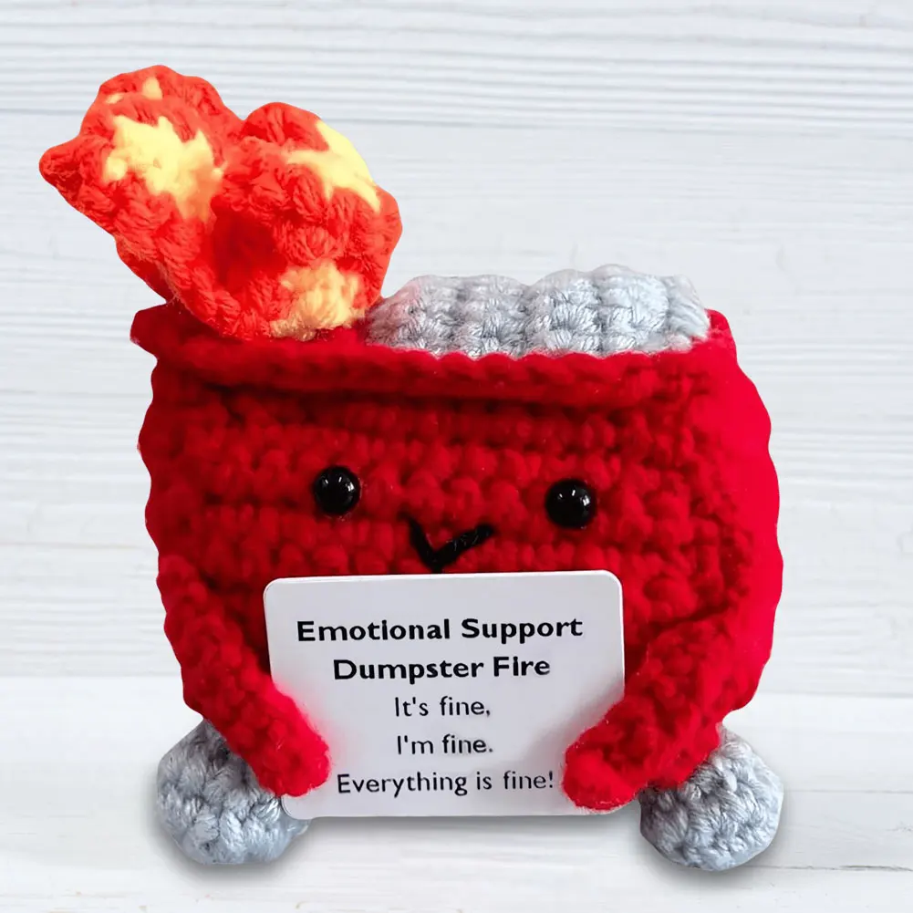 Crochet Dumpster Fire Lindo soporte emocional Dumpster Fire Positivo Crochet Dumpster Fire Regalos divertidos para amigos compañeros de trabajo