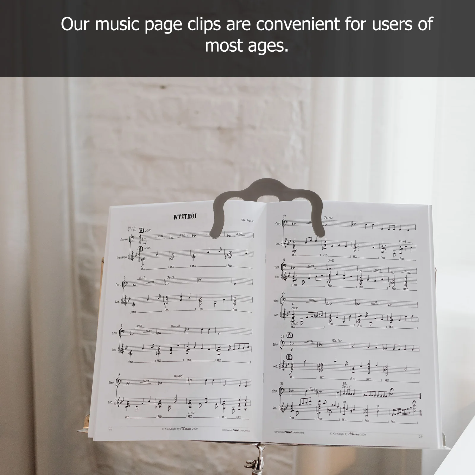 

2pcs Piano Score Clip Music Holder Black White Alloy Durable Windproof Book Page Stationery Guitar Accessories