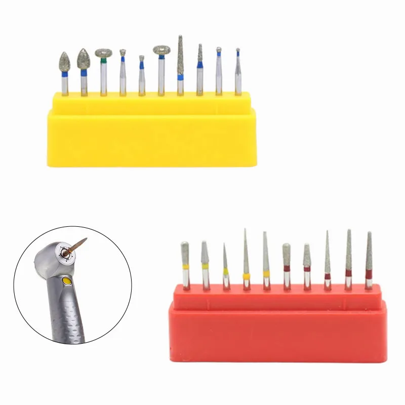10Pcs Dental High Speed Diamond Burs Set High Speed Polishing Grinder Drill Bits Stainless Steel Bur Dentistry Accessori