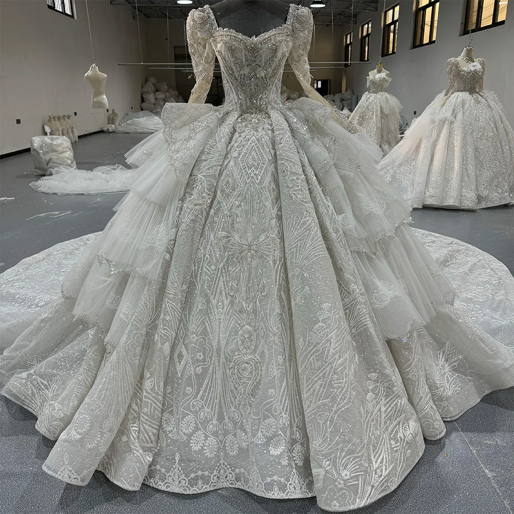 Jancember-Vestido De novia De lujo con cuello cuadrado, traje De baile con tren De corte, MN242, 2024