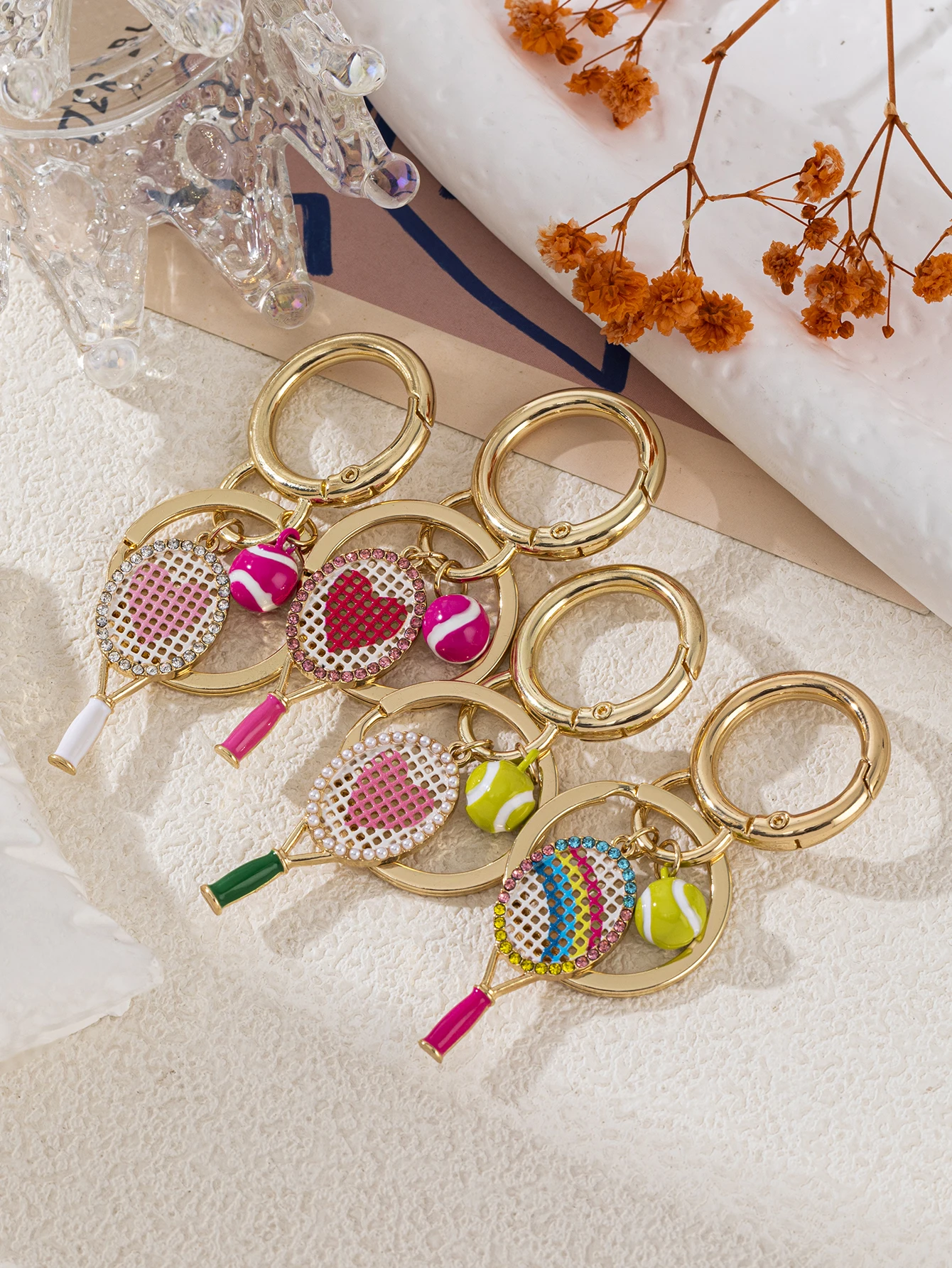Neuer Sweet Love Tennisschläger mit Perlen- und Diamantbesatz DIY Schlüsselanhänger Schmuck – Detail 2