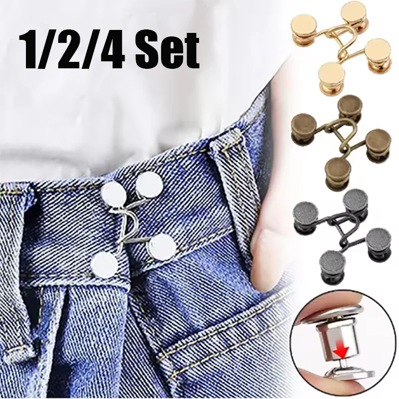 

1-4Sets Adjustable Waist Buckles Nail-Free Pants Wais Extender Button Pins DIY Jeans Tighten Waist Adjust Instant Button