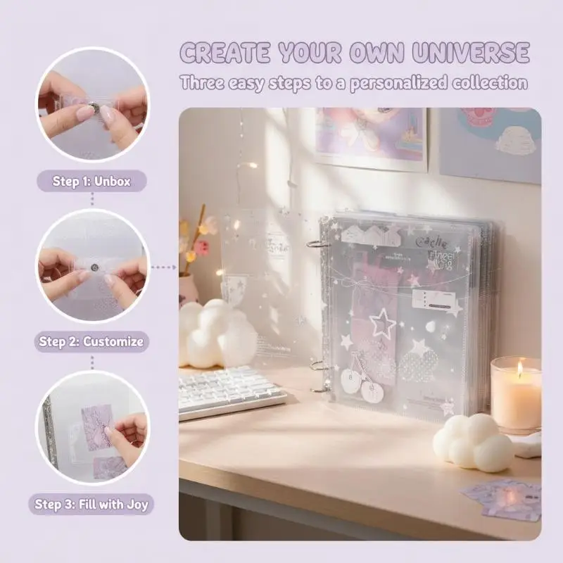 Ins Style A5 Clear Loose-Leaf Binder Transparent Photo Card Album Organizer Portable for Teen Journaling Home Office Use