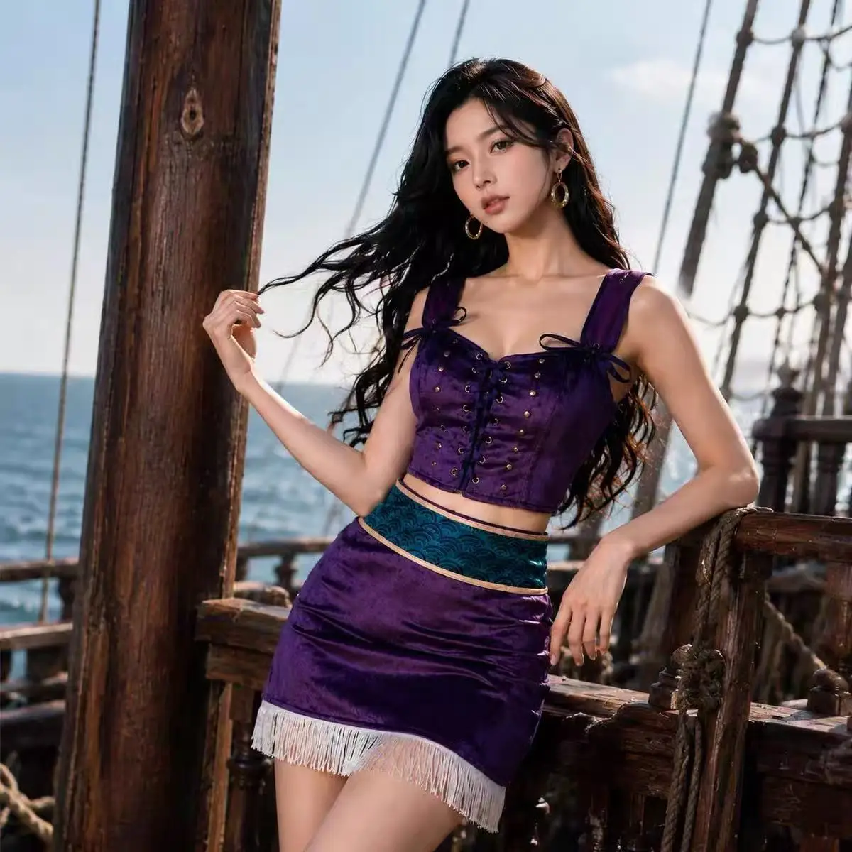 Costume de cosplay Fantasia Pirate Nico Robin pour femme, ensemble gilet sans manches et chapeau, pour la série TV Live Action, déguisement d'Halloween et de carnaval