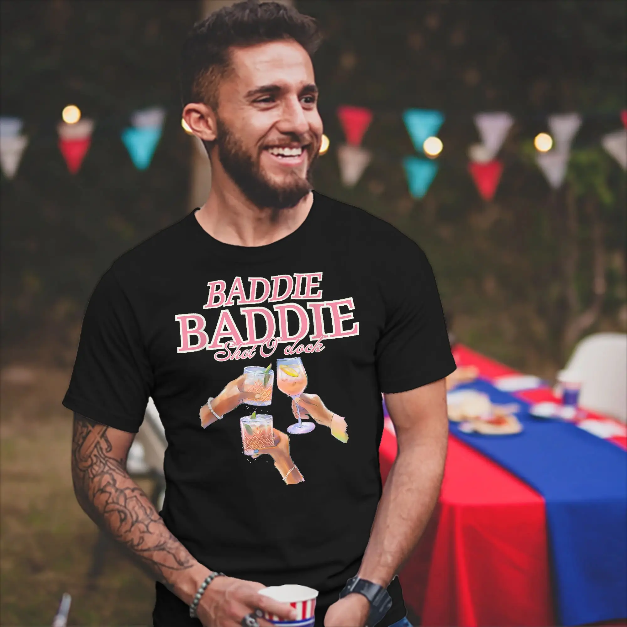 Baddie Baddie Shot O-Clock Trending Alcohol Lovers T Shirts for Men Cotton Funny T-Shirts Round Neck Tees Short Sleeve Clothes