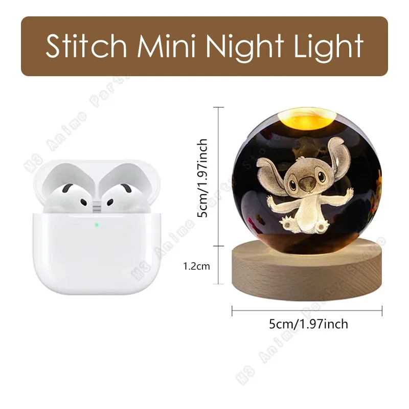Disney Lilo & Stitch 3D-Kristallkugel-LED-Nachtlicht, Kindergeburtstagsgeschenk, 5 cm