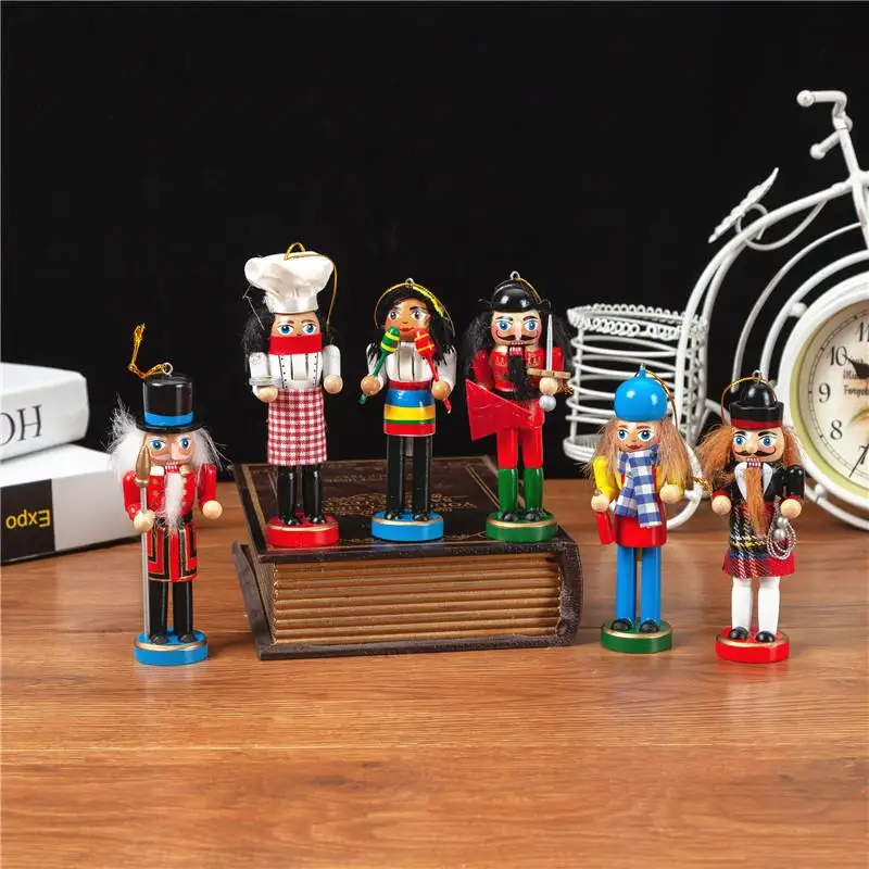 1/3/6Pcs New Year Home Decoration Christmas Nutcracker Soldier Puppet Wooden Handicraft Christmas Tree Pendant Desktop Ornament