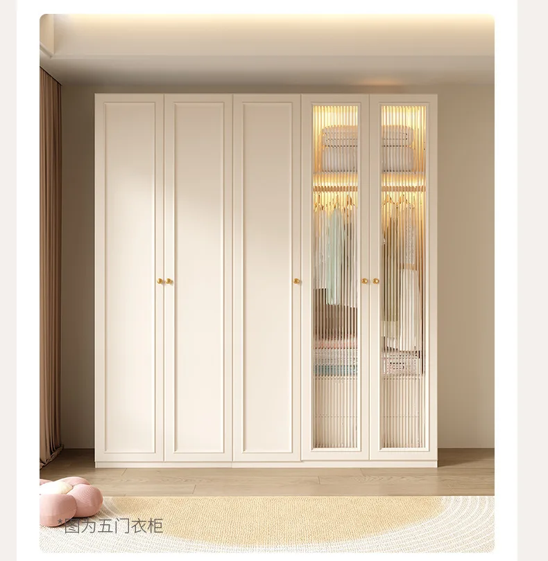 DSA cream style wardrobe small apartment through top locker simple bedroom light luxury wardrobe household storage cabinet