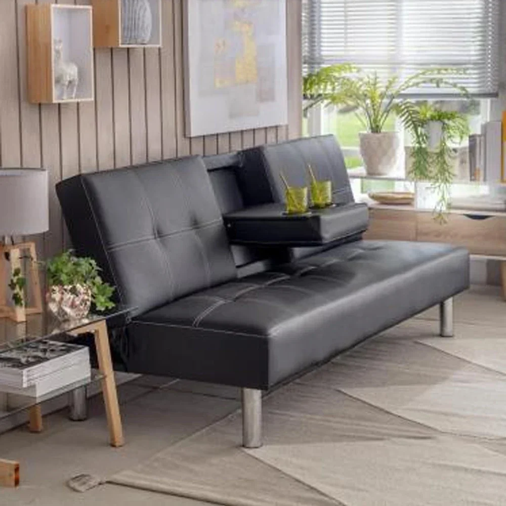 z Classical style leather sofabed living room sofabed with cup holder KD sofa bed