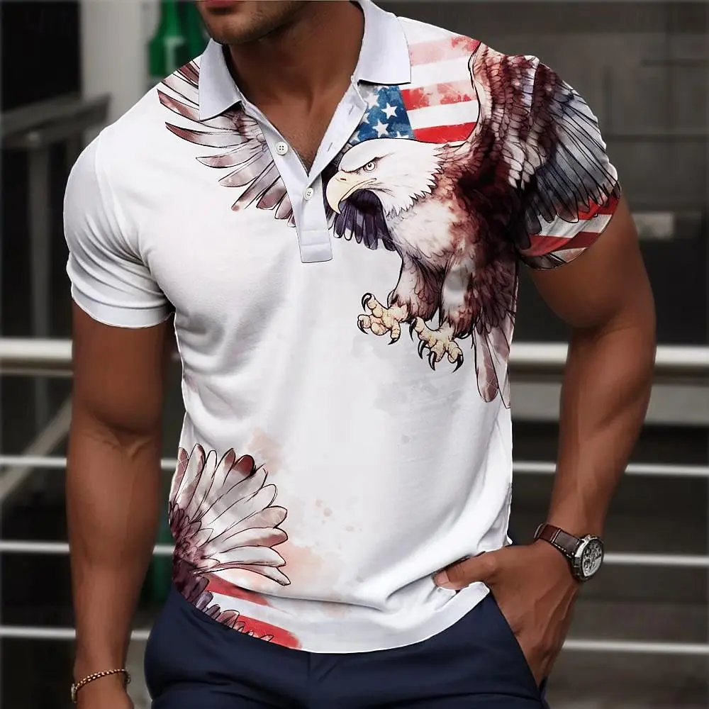 New Retro Eagle Men's Polo Shirt 3d Print Short Sleeve Golf Sweatshirt Fashion Casual Man Clothes Oversized Polo T-Shirt For Men