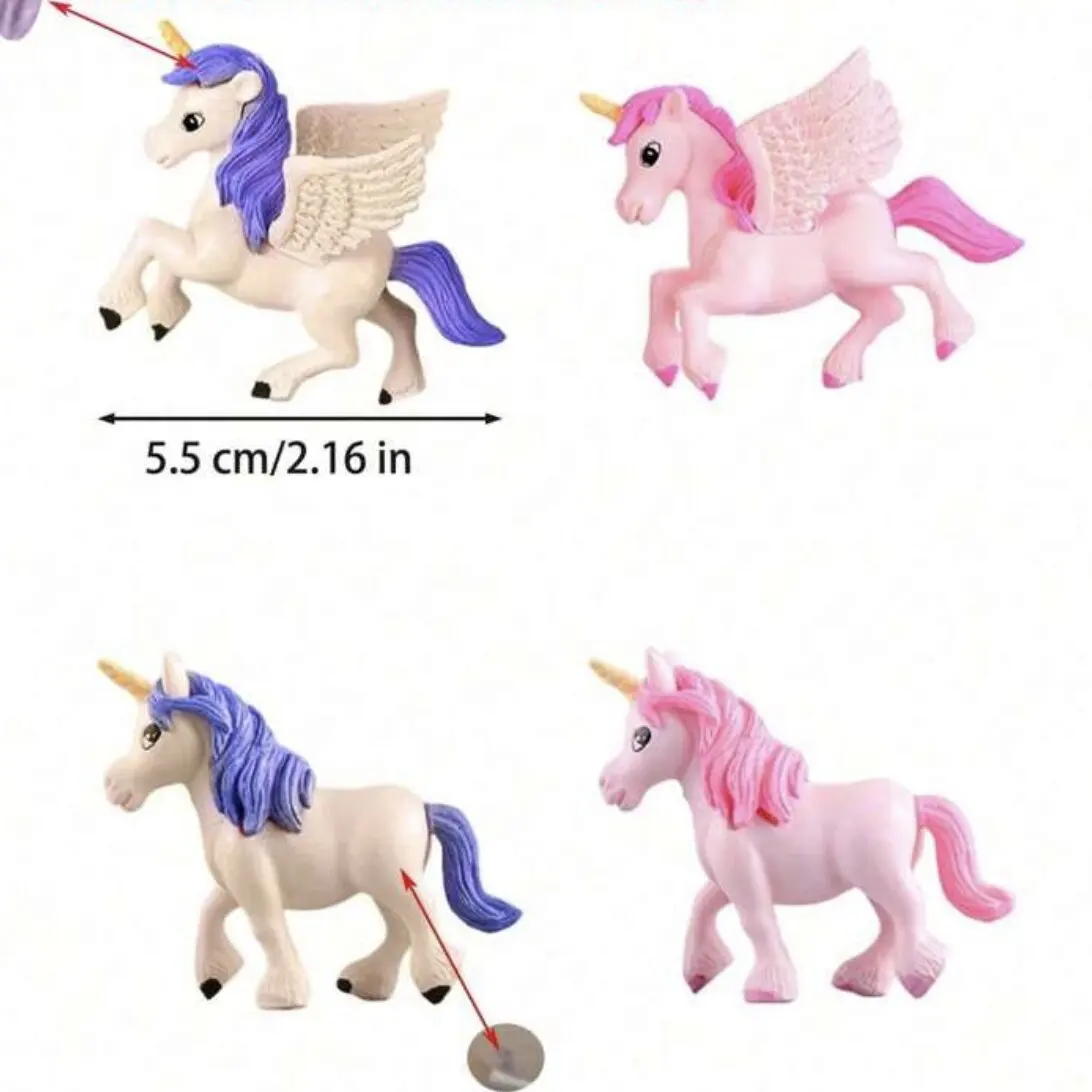 4 Stück/1 Stück Einhorn-Kuchenaufsatz, Miniatur-Pegasus-Regenbogenfigur, Mädchen-Frau, Engelsflügel, Geburtstag, Hochzeitstorte, Dekoration – Detail 5