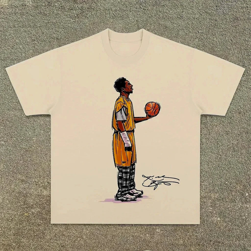 Kobe Looked Up At The American Heavy Women Men T-shirt Digital Direct Spray To Do Old Street Basketball Short Sleeve T Shirt