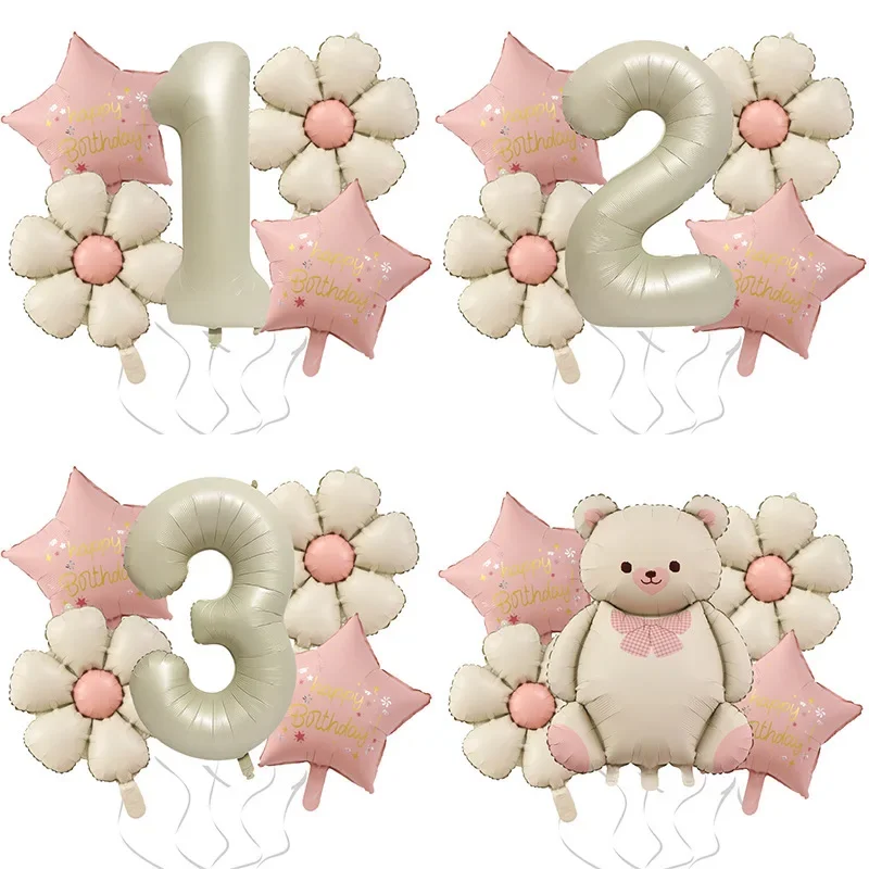 5pc Matte Petal Off-white Color Number Aluminum Foil Party Balloons Children Happy Birthday Decorations