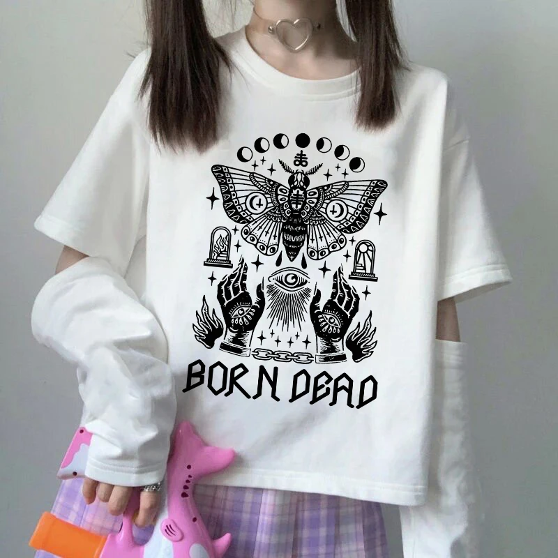 Américain Vintage Creative Comic Motif Imprimer T-shirt Femmes Mode Casual Lâche Tee Gothique Harajuku Esthétique High Street Top