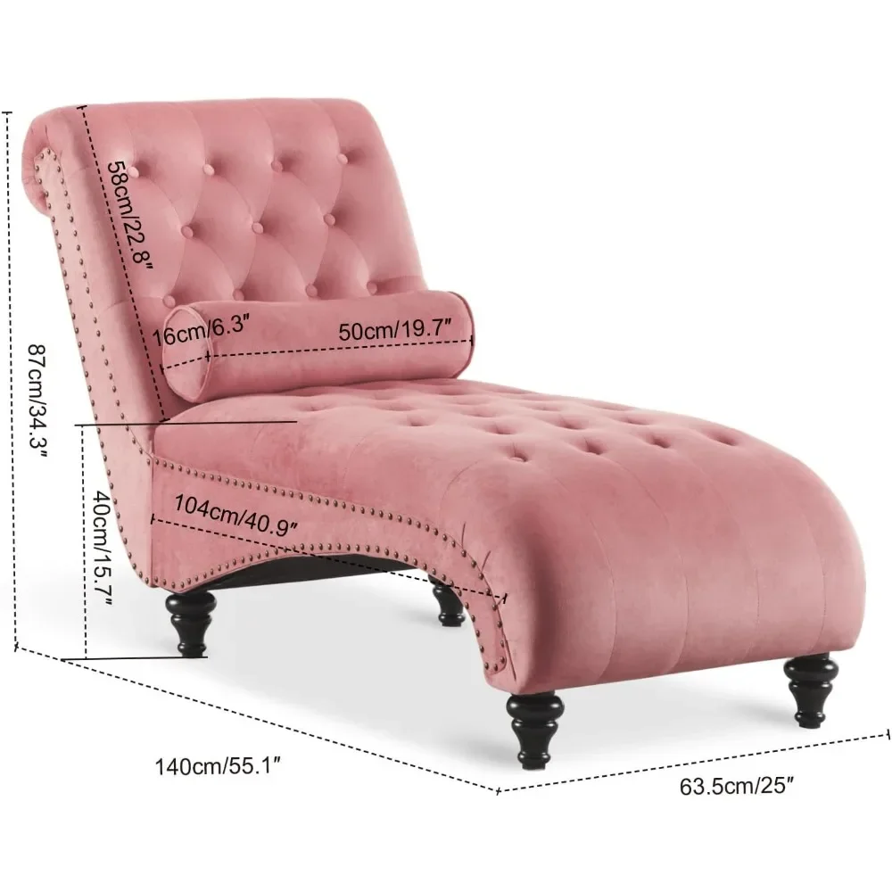 Living room lounge chair, velvet button tuft, with cushion, nail head decoration and flipping legs, (pink) modern lounge chair