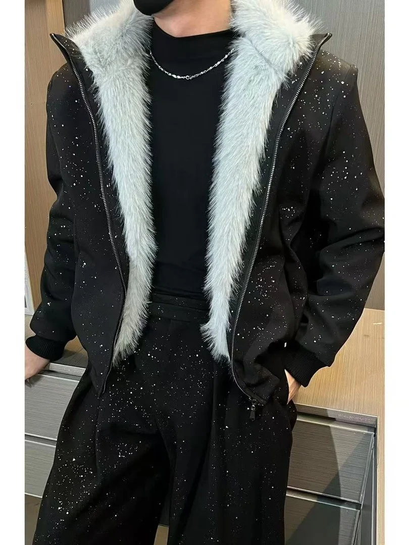 

Термокуртка из утолщенного хлопка для мужчин с меховым воротником Tianxing, зимнее теплое пальто, модная молодежная повседневная куртка с длинными рукавами на молнии