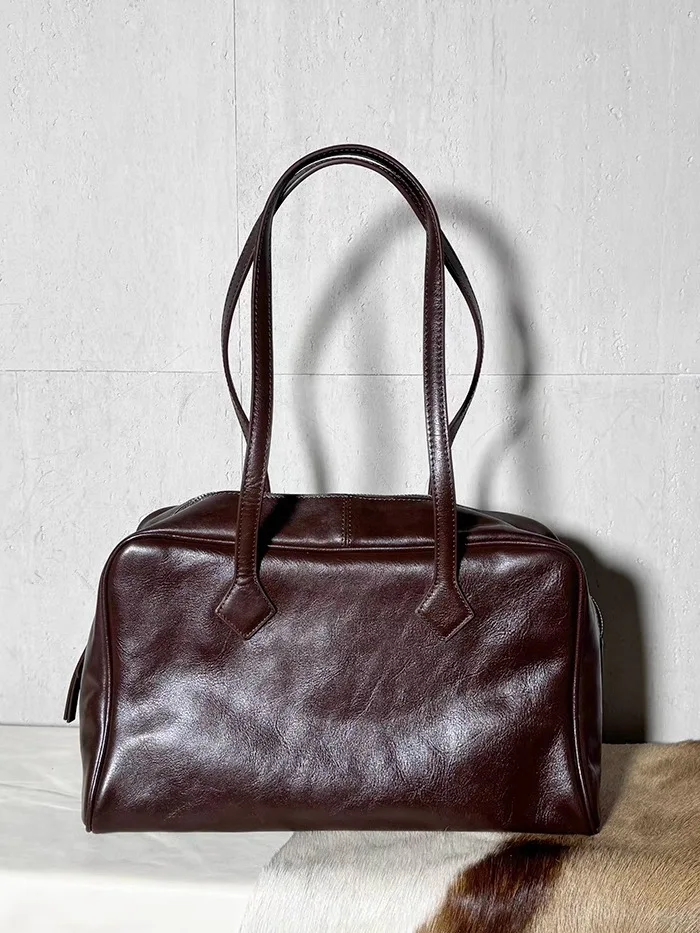 

Vintage high quality vegetable tanned cowhide women's shoulder bag Simple outdoor daily shopping genuine leather ladies handbag