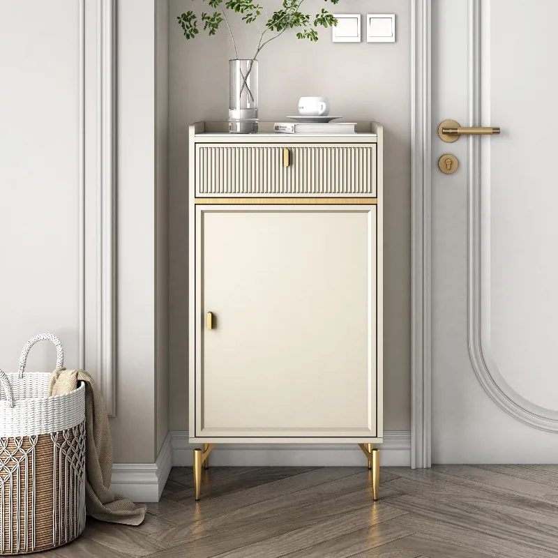 Cream style French small apartment ultra-narrow shoe cabinet at the door of the house, space-saving single door multi-layer stor