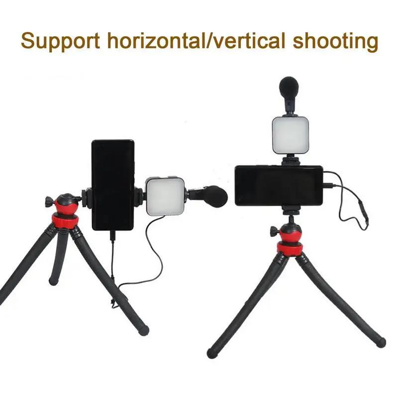 Kit de creación de contenido, trípode extensible para teléfono, palo Selfie, soporte para teléfono Vlog con luz LED, montaje para teléfono y accesorios de micrófono