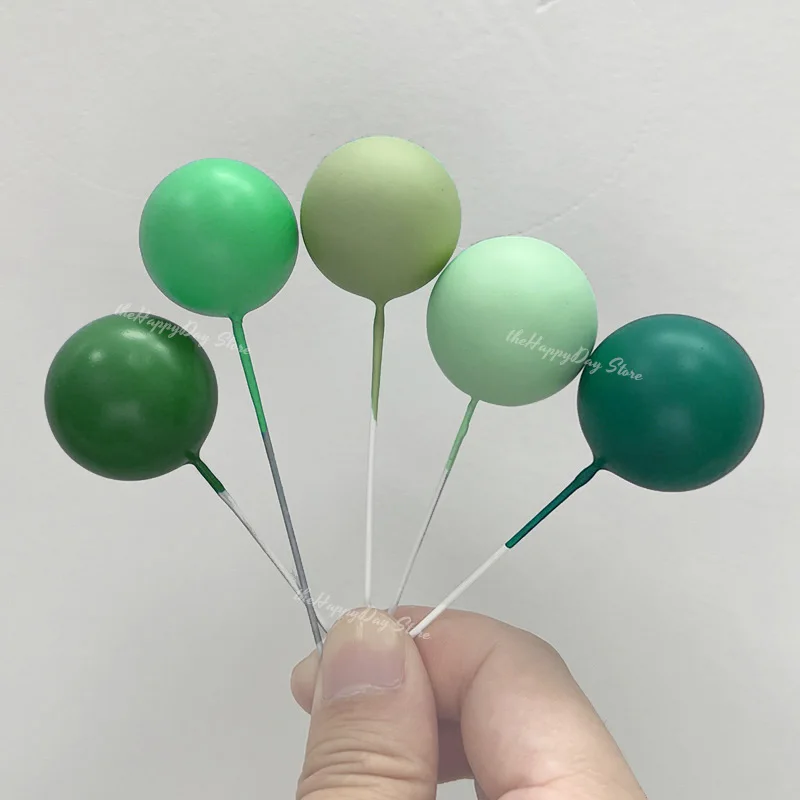 20Pcs Jungle Cake Decorations Green Balls Cake Toppers Pearl Dark Sage Green Ball Cake Topper Safari Baby Shower Birthday Decor view 2