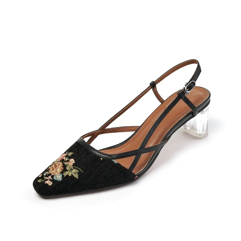 

Летняя женская обувь в стиле ретро, женские туфли-лодочки с вышивкой, женские туфли с босоножками на среднем каблуке 5 см, весенне-осенние лоскутные туфли-лодочки с квадратным носком