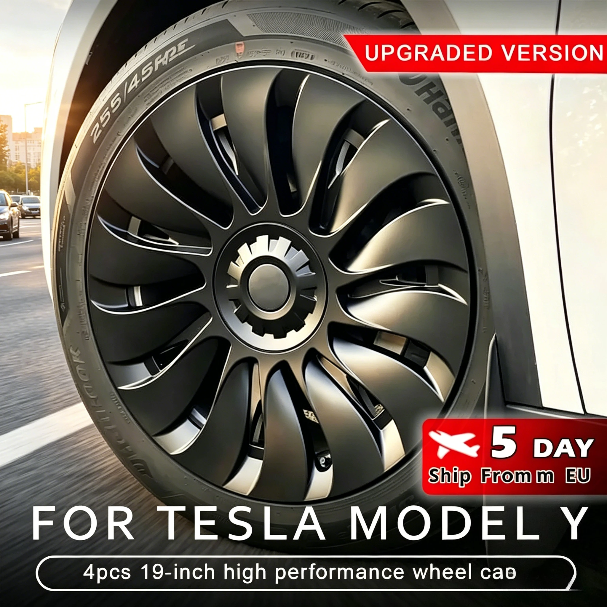 4 Stück Radkappen für Tesla Model Y 19 Zoll Performance, Ersatz-Radkappen, Vollfelgenabdeckung, Zubehör, Radkappen 2023 2024