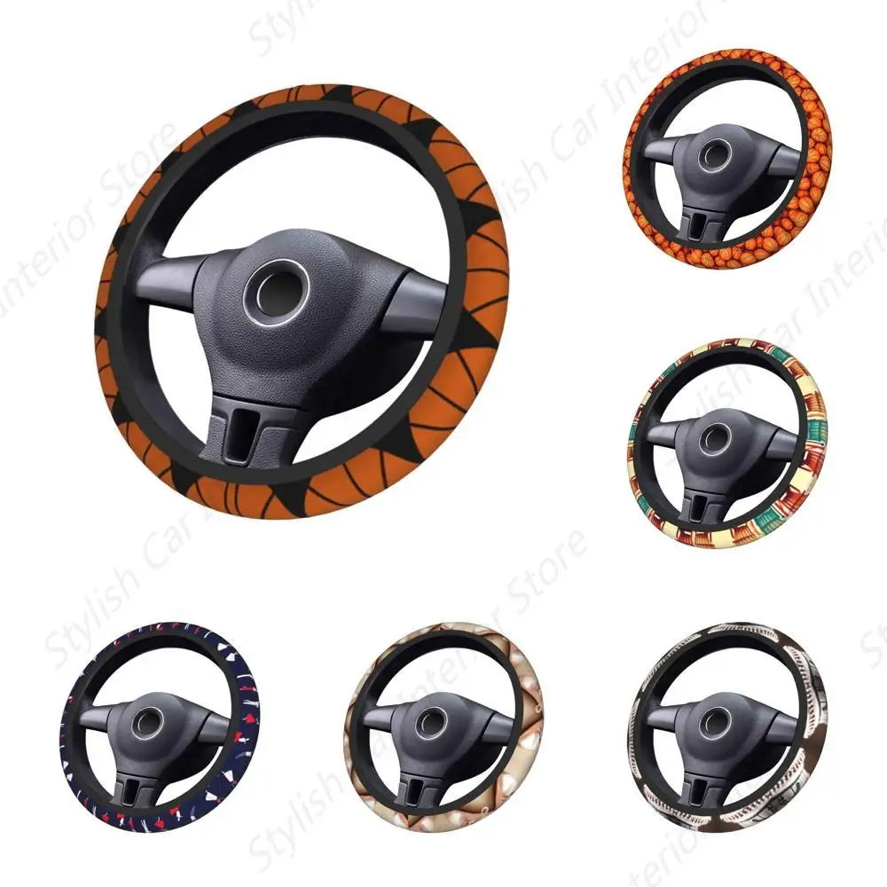 Basketball Print Car Steering Wheel Cover Fashion Steering Wheel Protector Anti Slip Interior Decor