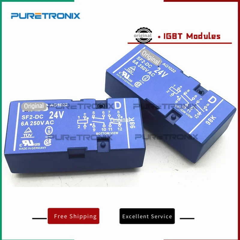 Relé de seguridad de SF2-DC24V 4PST 6A 24V SF2-DC 24V, relé de seguridad monoestable polarizado con operación de contactos forcados enlazados mecánicos