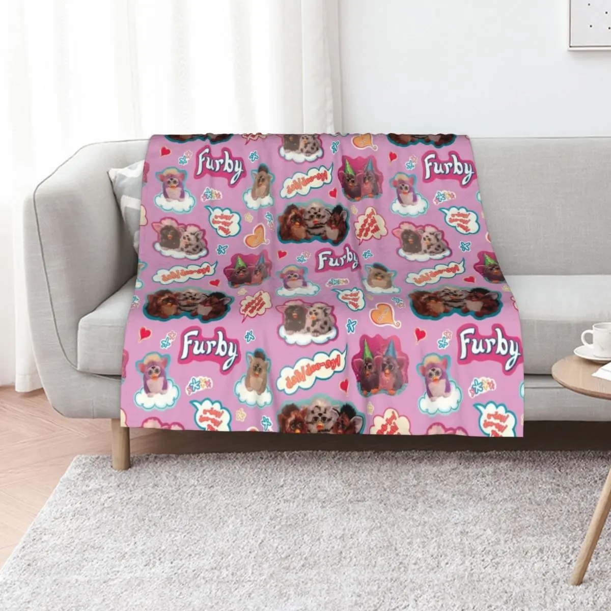 Authentic Vintage Y2K Furby Pack / Pattern Throw Blanket for sofa Decoratives Sleeping Bag Camping Summer Beddings Blankets